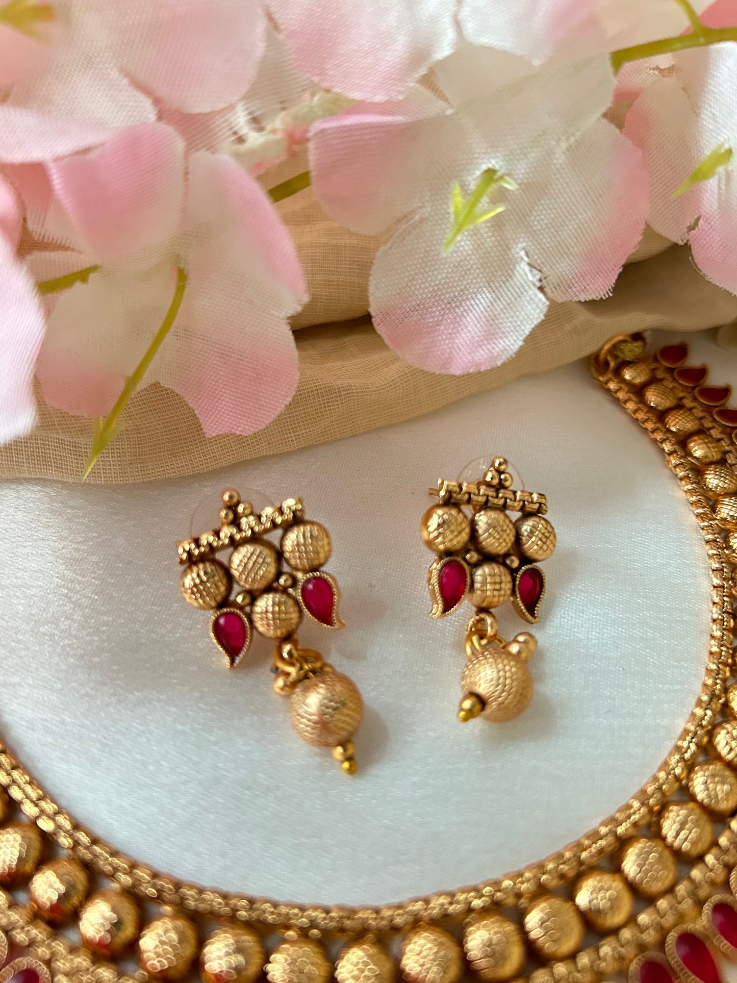 Gold Plated Choker with Ruby look alike Stones