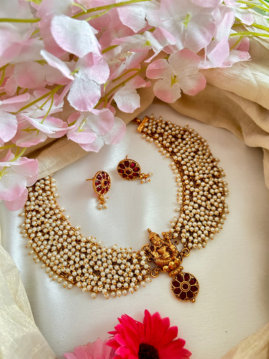 Luxehara Pearls Gold Plated Necklace/Choker with Earrings ( LHA 165 )