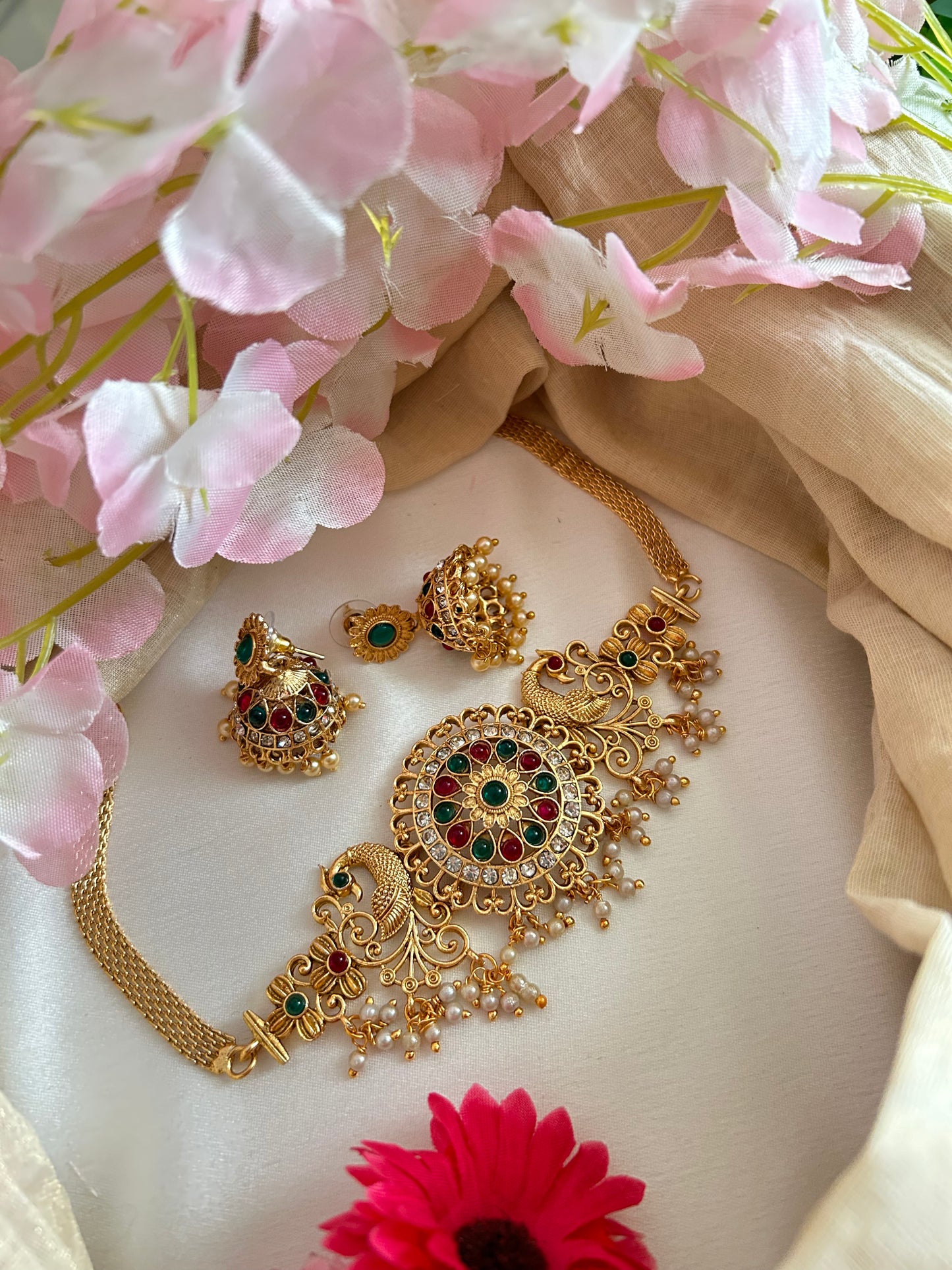 Gold plated chocker set with pearl hangings( LHA 280 )