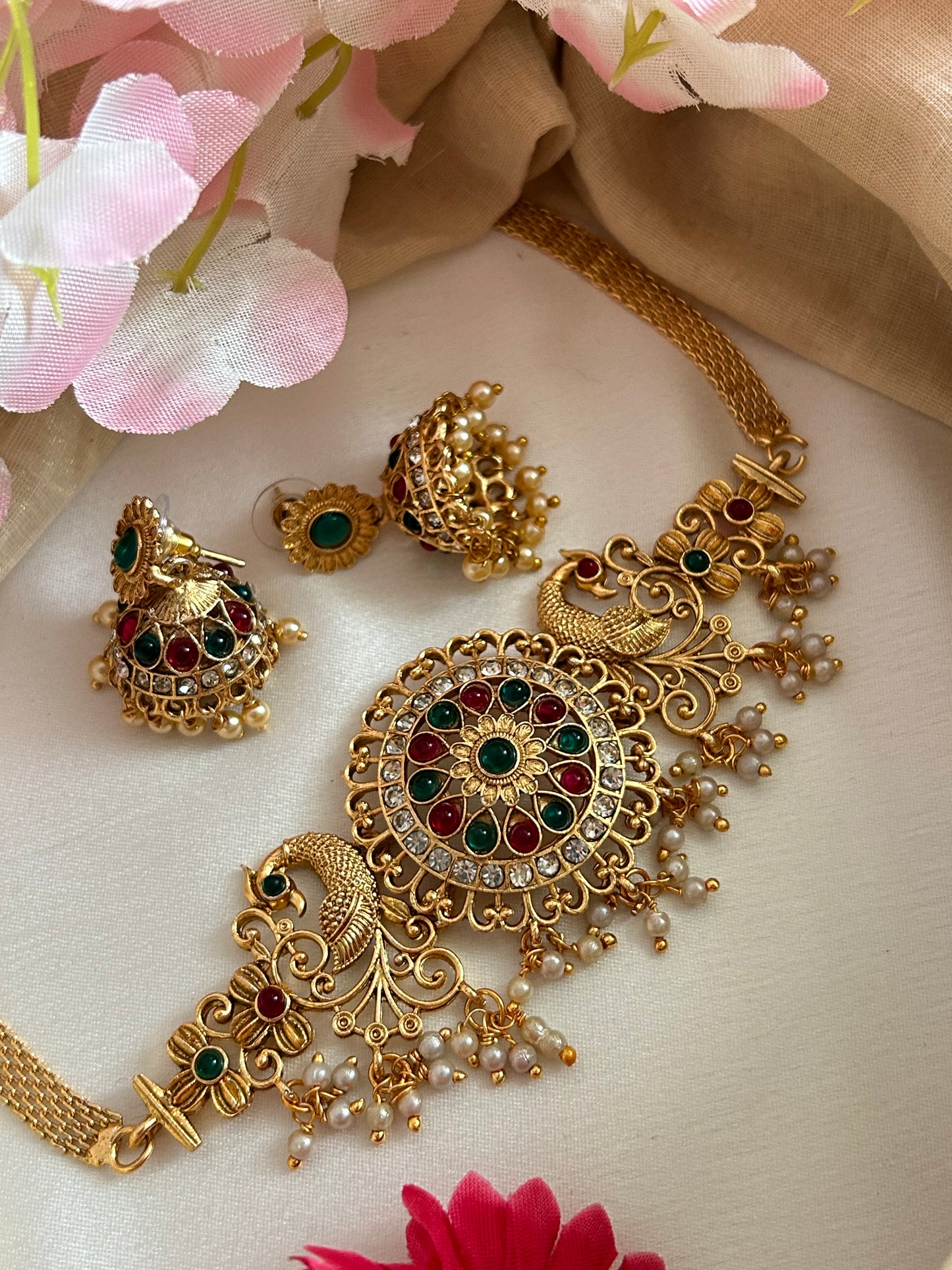 Gold plated chocker set with pearl hangings( LHA 280 )