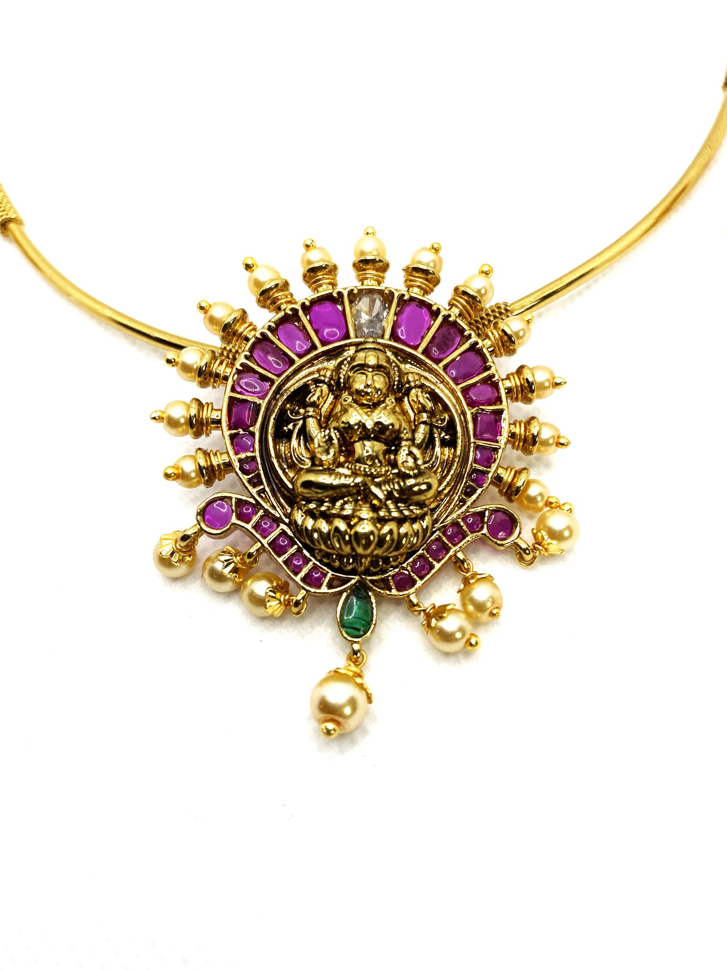 LuxeHara's Gold plated Kanti Necklace Along with Lakshmi Pendant & Beautiful Earrings.