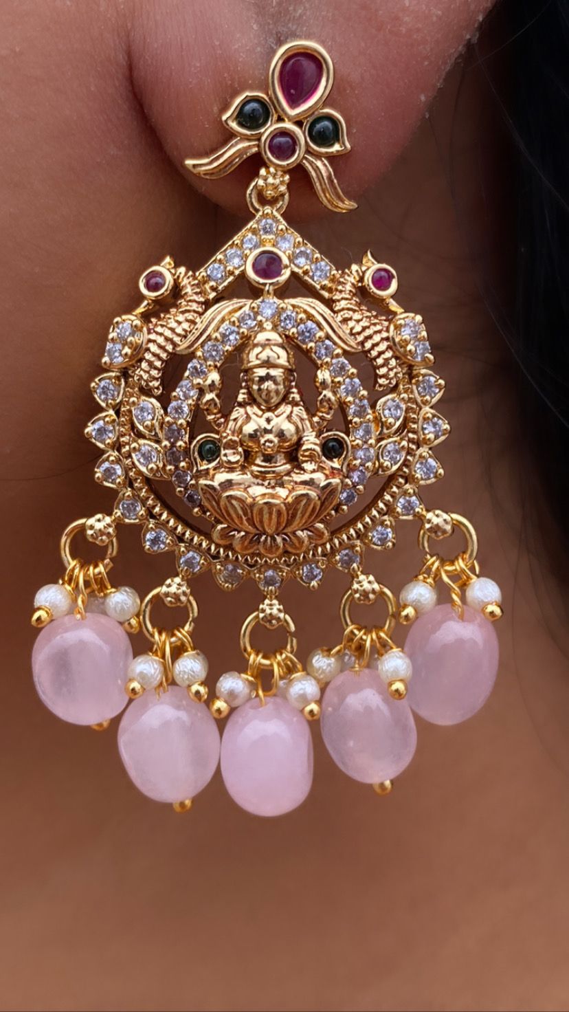 Luxehara's Long necklace set with Lakshmi pendant with matching earrings.